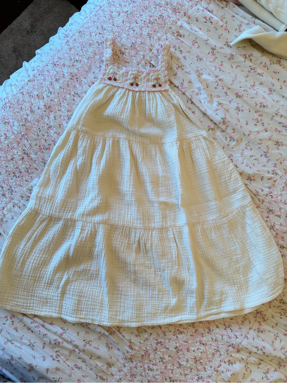 WILD WAWA Crochet Ivory Cherry Girls Dress 5-6Y